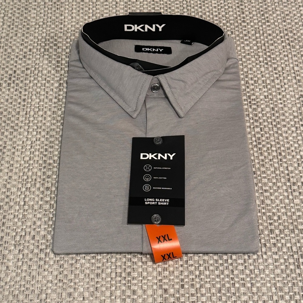 DKNY Long Sleeve Shirt XXL Light Gray Natural Stretch Mens Apparel Office Work